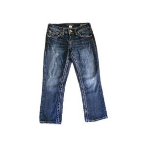 Womens Silver Jeans Aiko Capri Dark Wash Jeans Size 25 Thick Stitched Blue Denim